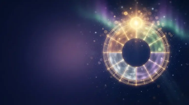 Calendar wheel set against a cosmic background, representing a personal year cycle