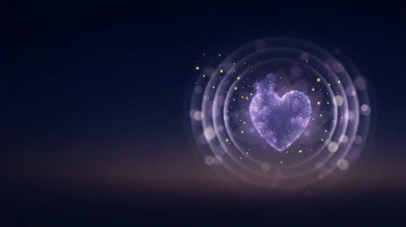 Glowing heart shape set against a cosmic background, representing the heart's deepest desire
