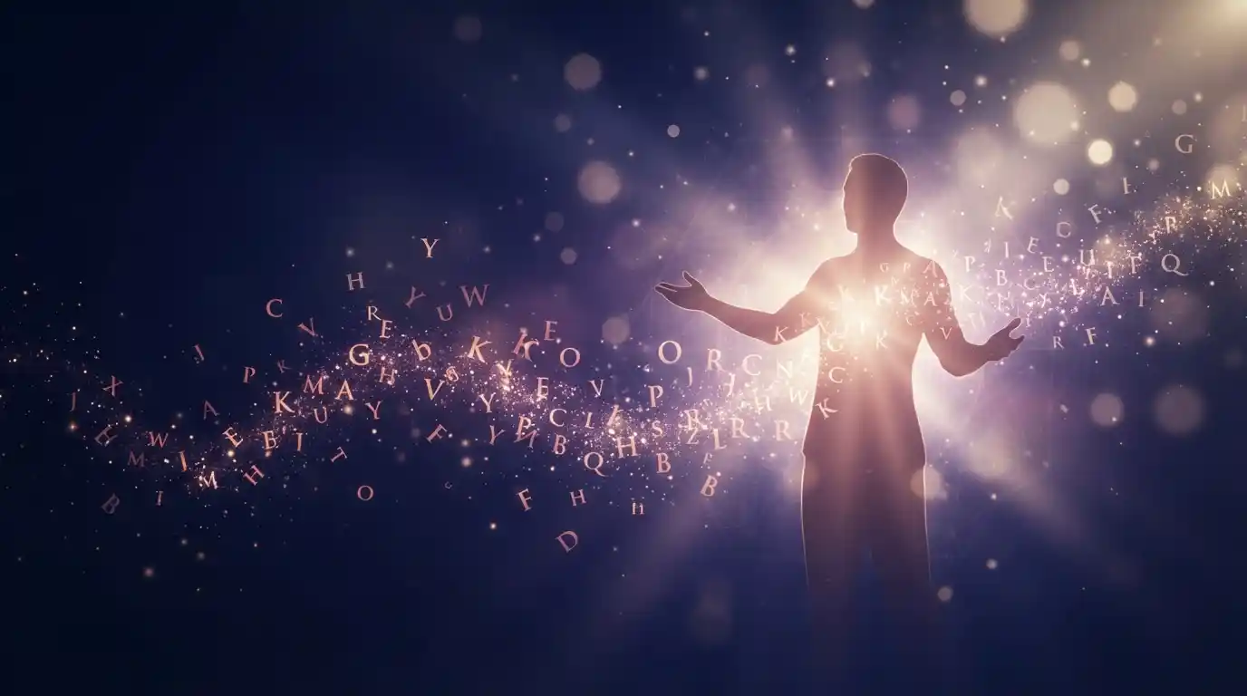 Silhouette of a person speaking with glowing light, representing self-expression
