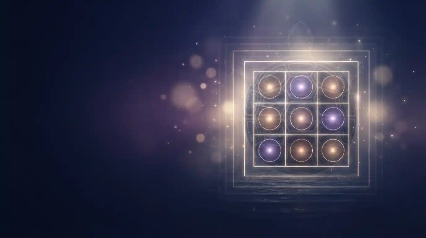 Luminous 3x3 grid on an indigo background, representing the Lo Shu Grid